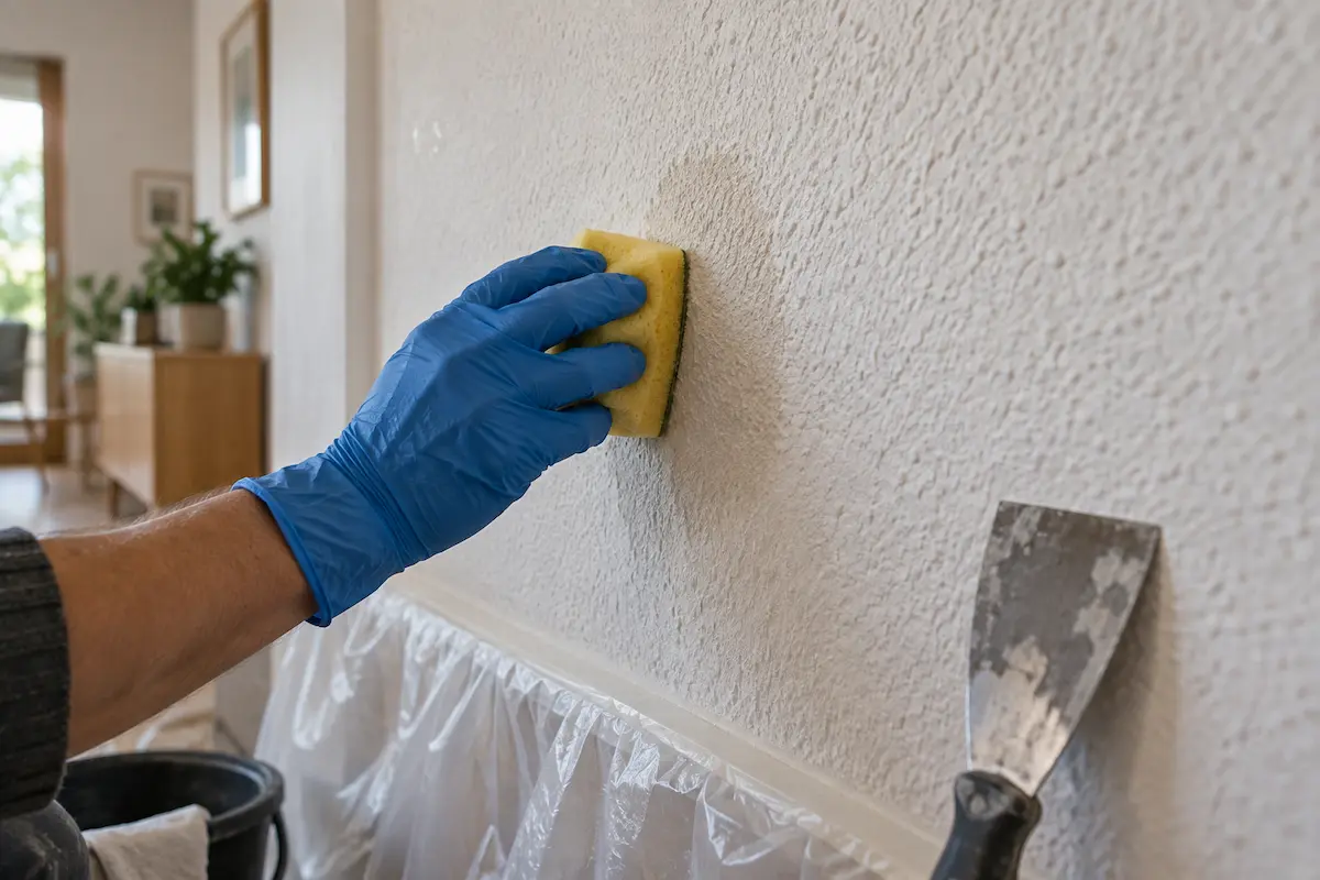 Prueba con agua en una zona pequeña de una pared con gotelé