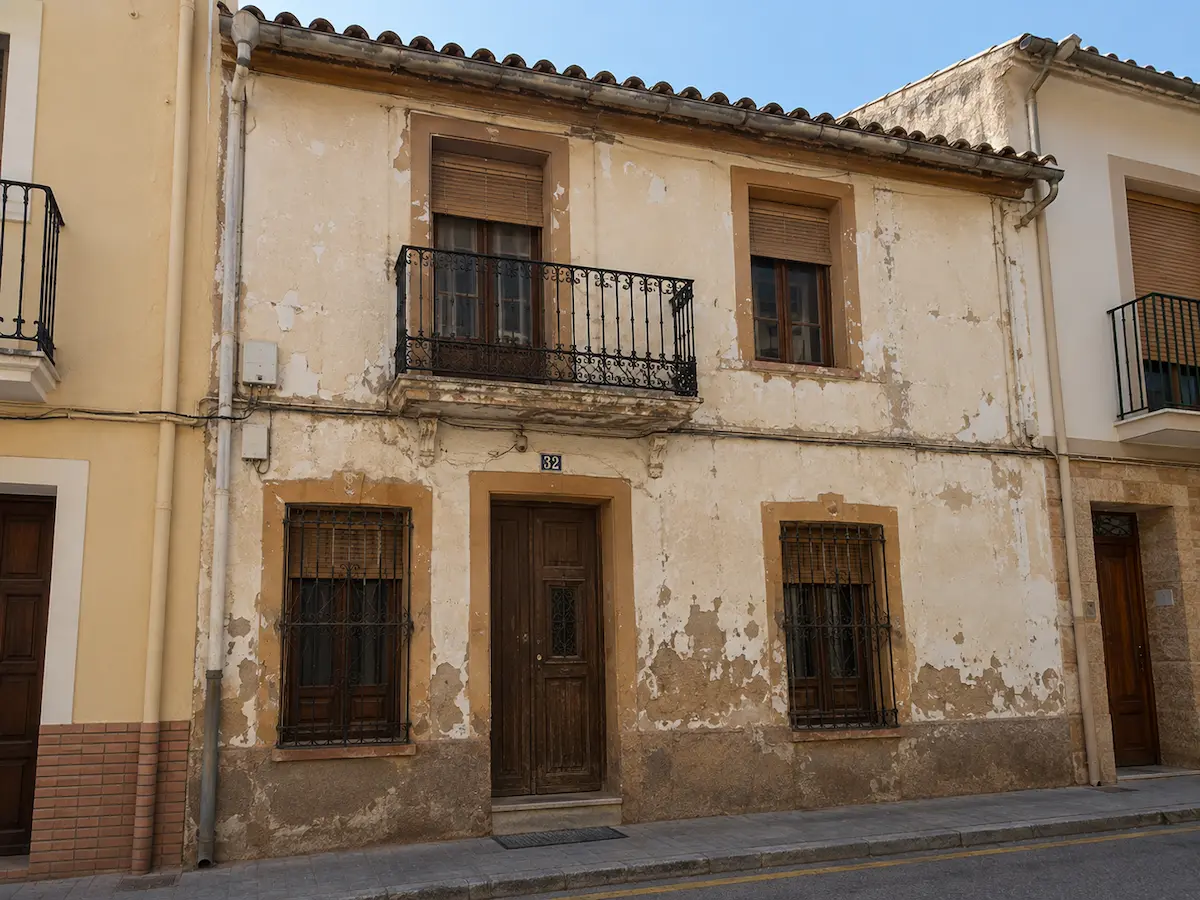 Pintores fachadas 7 Fachada deteriorada de casa de pueblo en Alboraya antes de pintar
