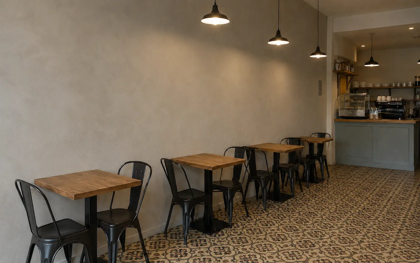 Pintor decorativo 8 Cafetería con pintura efecto cemento en Valencia