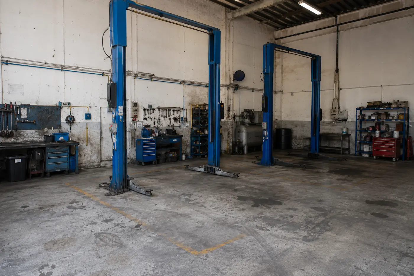 Taller industrial en Almussafes antes de renovar paredes y pavimento